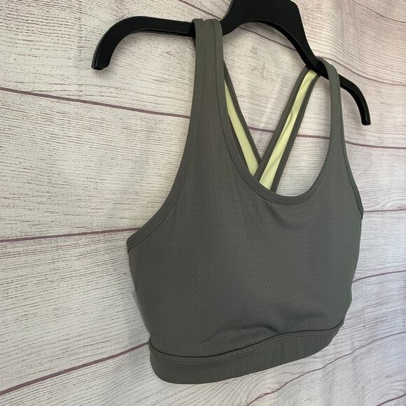 Avia Gray and Yellow Crossback Sports Bra Back Keyhole Size L (12-14) - Picture 9 of 11